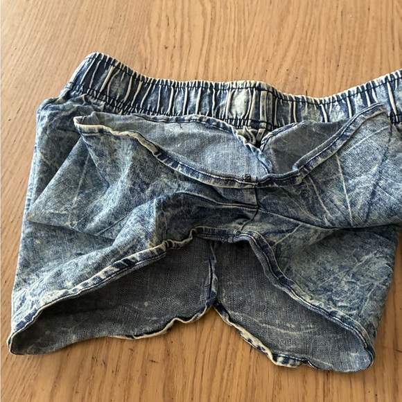 Vibrant Acid Wash Blue Booty Denim Style Cotton Draw String Shorts S - Picture 8 of 12